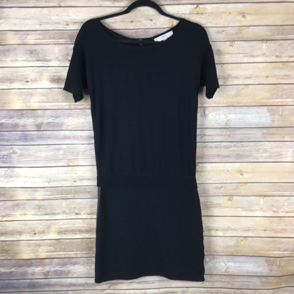 LOFT Dress Womens XS Black Shift Wool Blend Knit Drop Waist‎ Boat Neck Solid